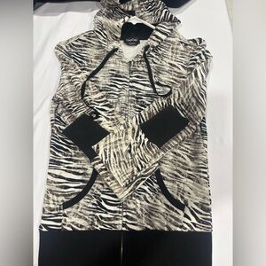 Y2K Vintage Bebe Faded Animal Print Hoodie with Zip Closure